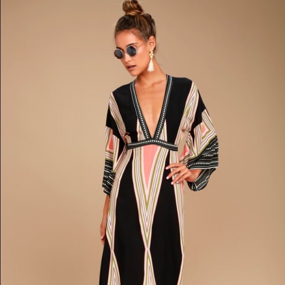 Lulus montecito black print maxi dress